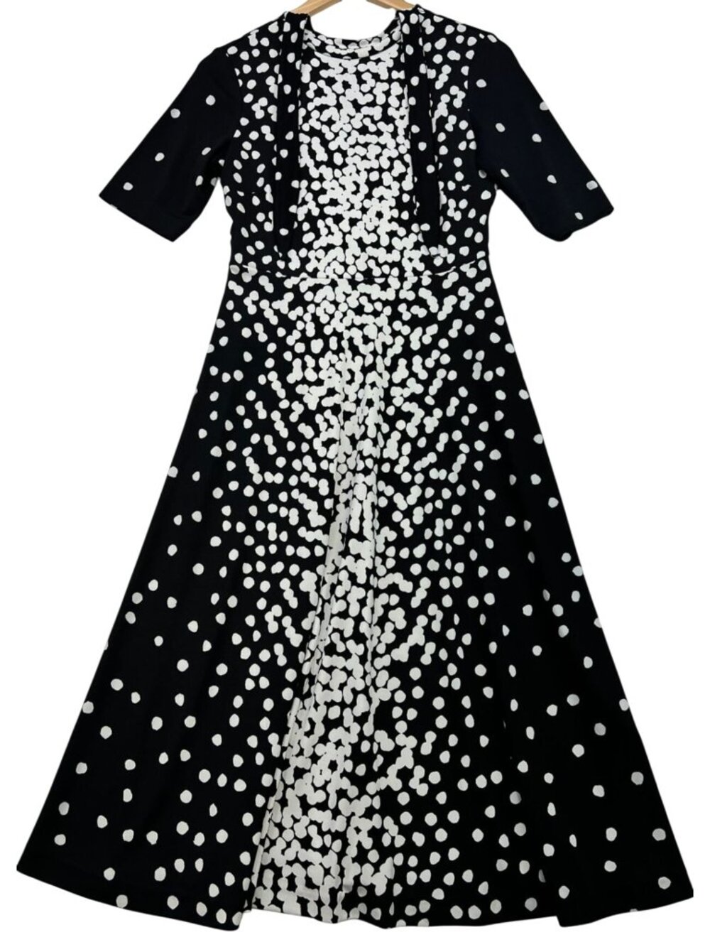 Alfani Women's Tie-Neck Midi Dress Short Sleeve Size XS Black White Polka Dot
